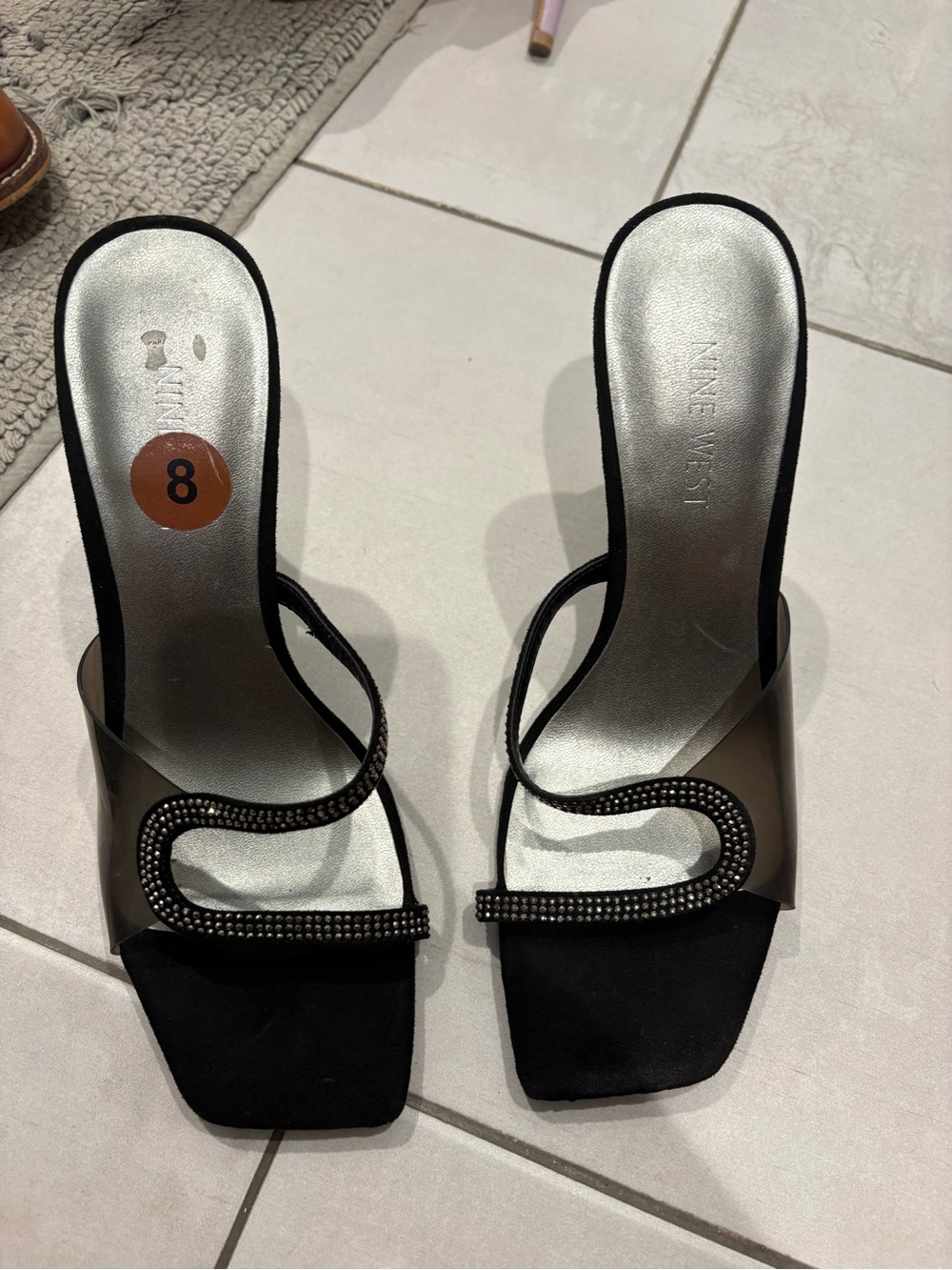 Nine West Black Rhinestone Slide Mules
